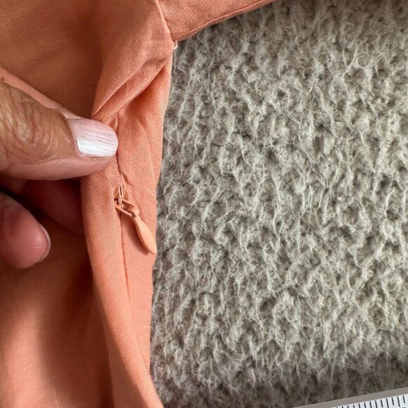 MARIE OLIVER Silk Blend Dress Eyelet Puff Sleeve Peach Pink - Picture 16 of 16